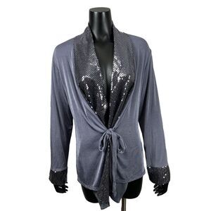 Slinky Jacket Sequin Evening Cocktail Tie Front‎ Vintage NWT Large Gray